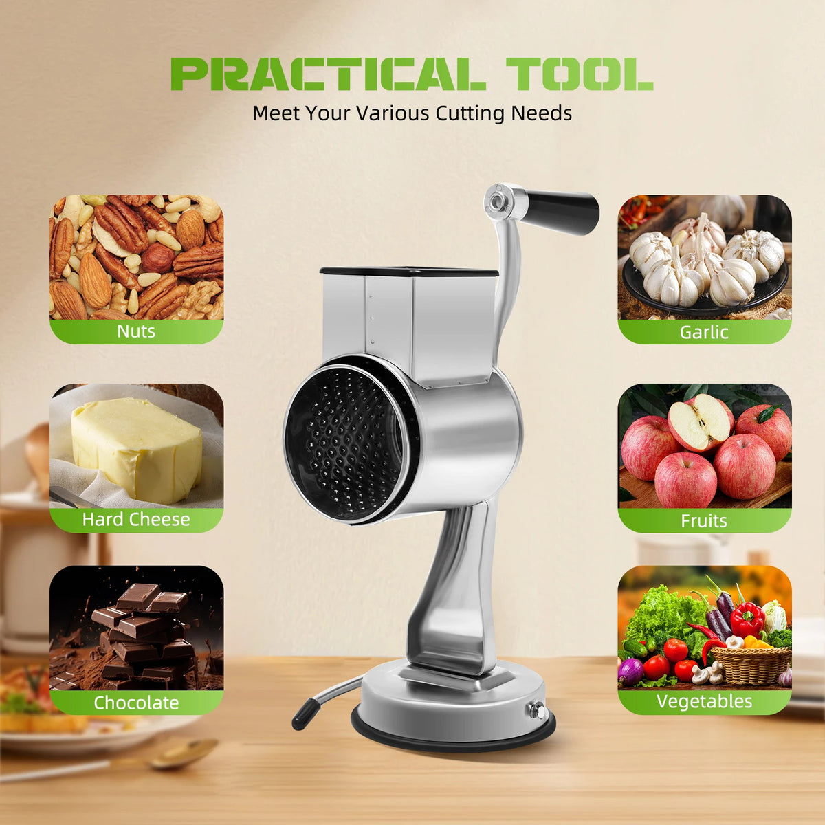 Five Blades Stainless Steel Rotary Grater Manual Vegetable Slicer