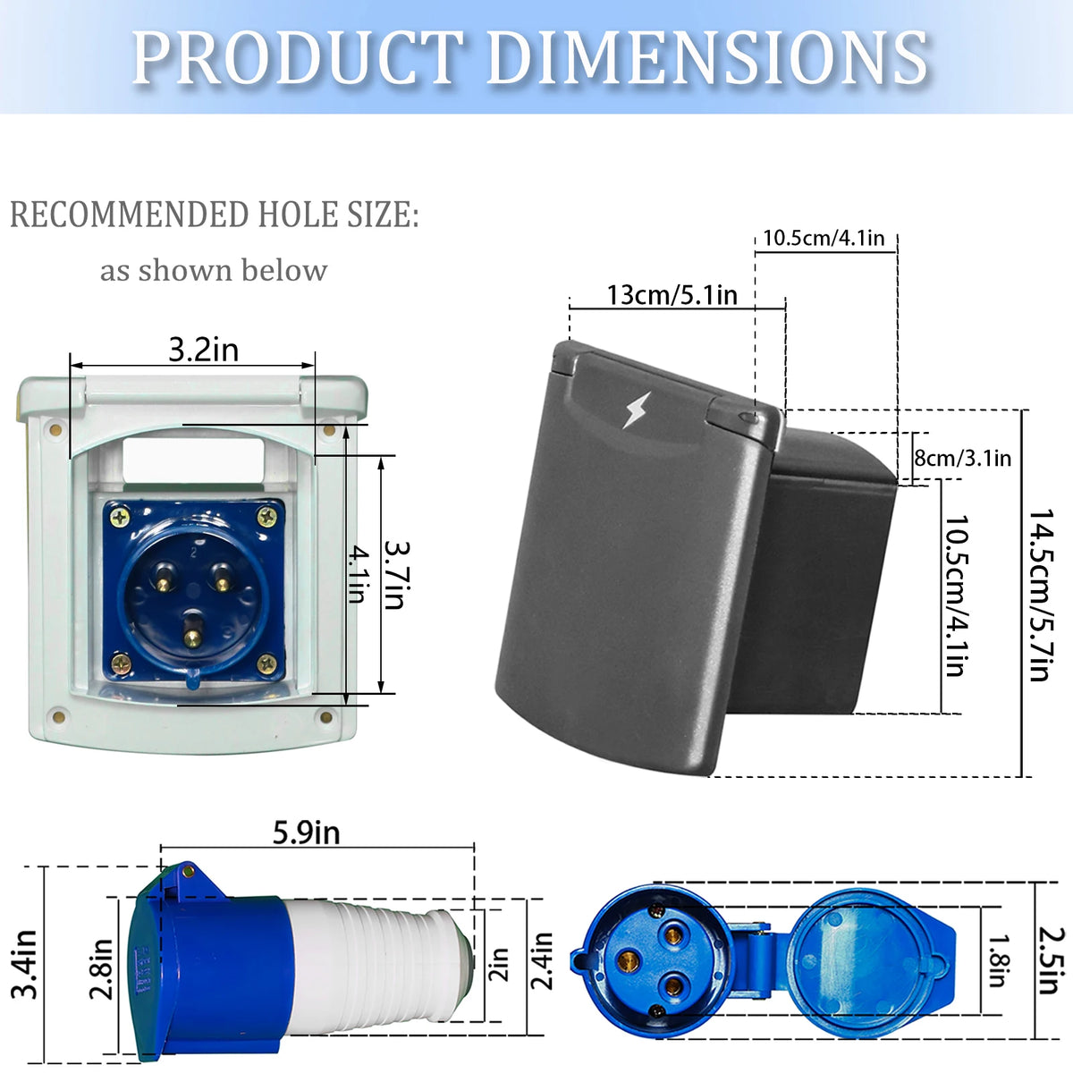 32 Amp Rv Inlet Plug & Rv Outlet Box Kit, 32 Amp Camper Plug Shore Power Inlet with Connector Protective Cover Rv Receptacle for