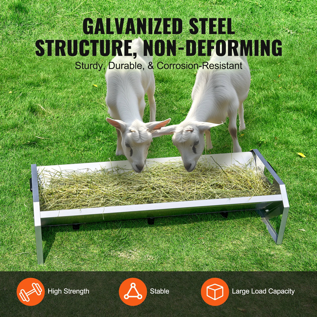 SucceBuy Galvanized Steel Livestock Hay Feeding Trough for Farm Animals