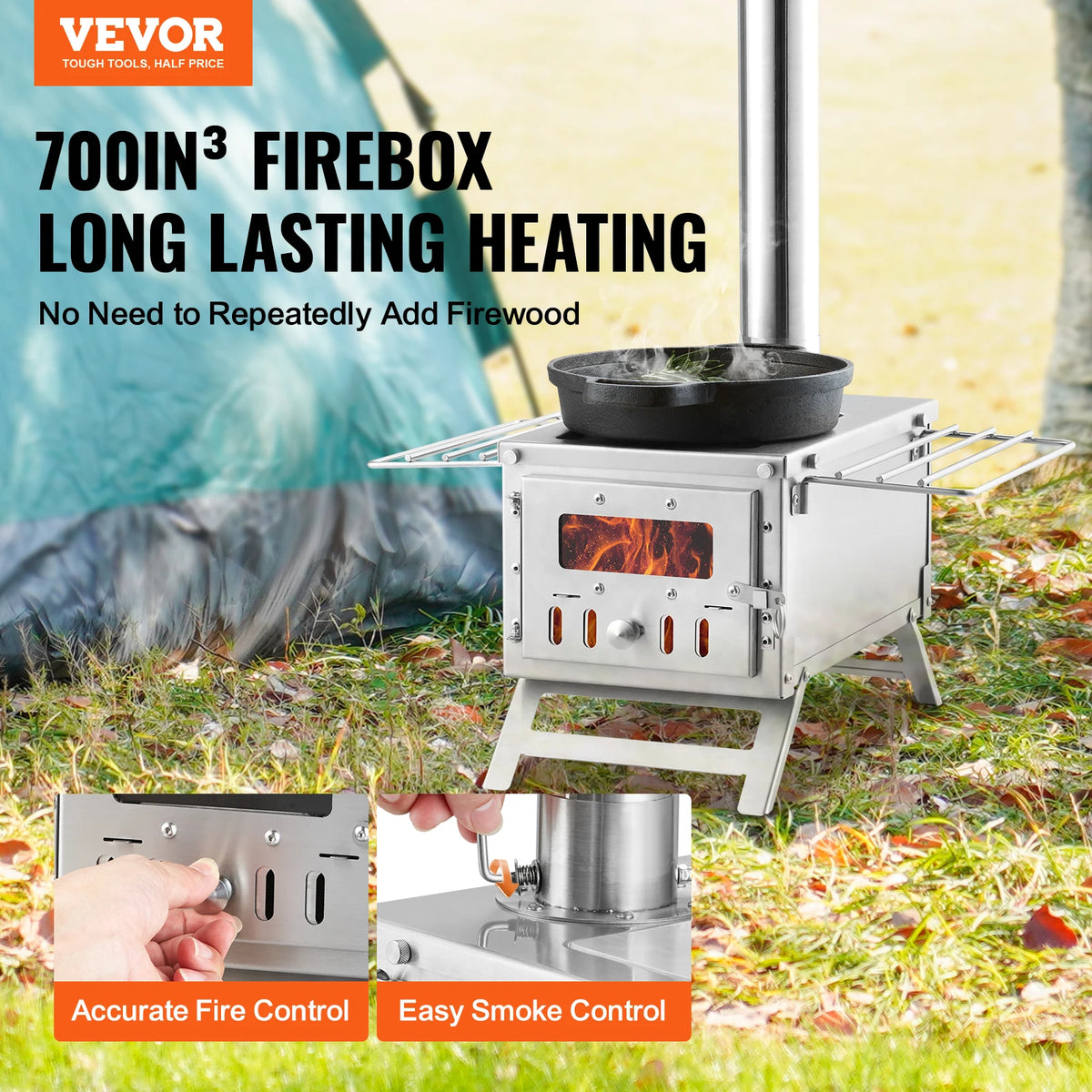 Portable Stainless Steel Camping Wood Stove With Chimney Pipes