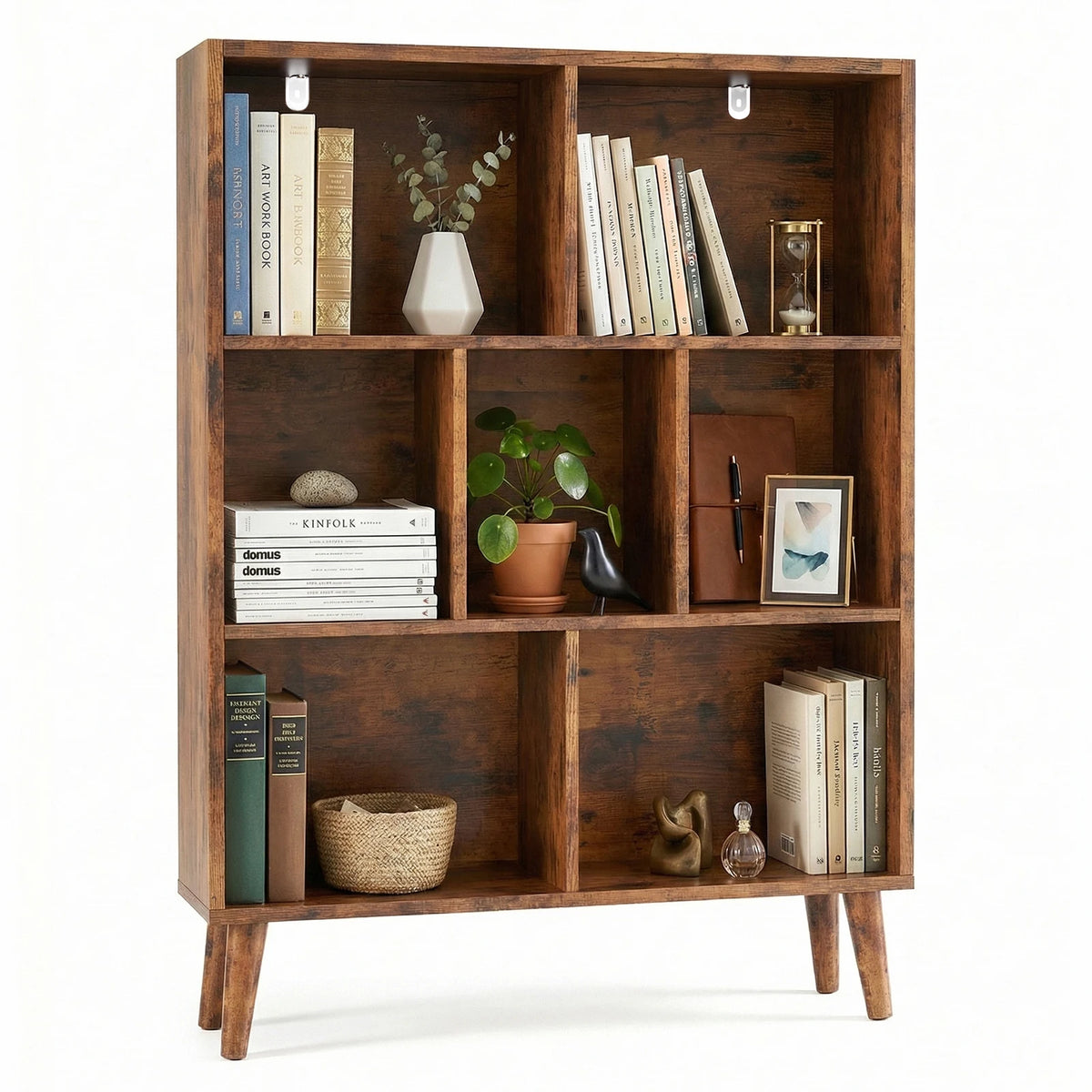 MCQ 3 Tier Wooden Bookcase with Legs Storage Organizer Display Shelves Classic Bookshelf Storage Shelves Bookshelf Sturdy Structure Graduated Shelves for Home
