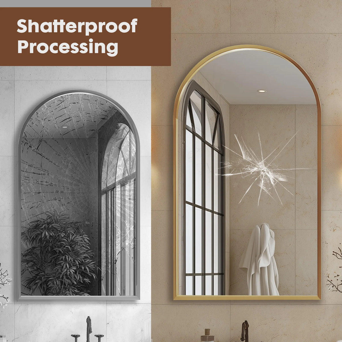 JHK Arched Metal Framed Bathroom Mirror Modern Wall Decor