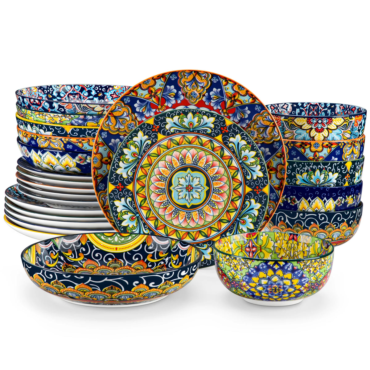 Malacasa 24 Piece Porcelain Dinnerware Set Bohemian Ceramic Plates Bowls