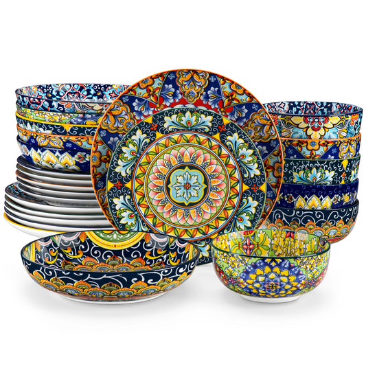 Malacasa 24 Piece Porcelain Dinnerware Set Bohemian Ceramic Plates Bowls