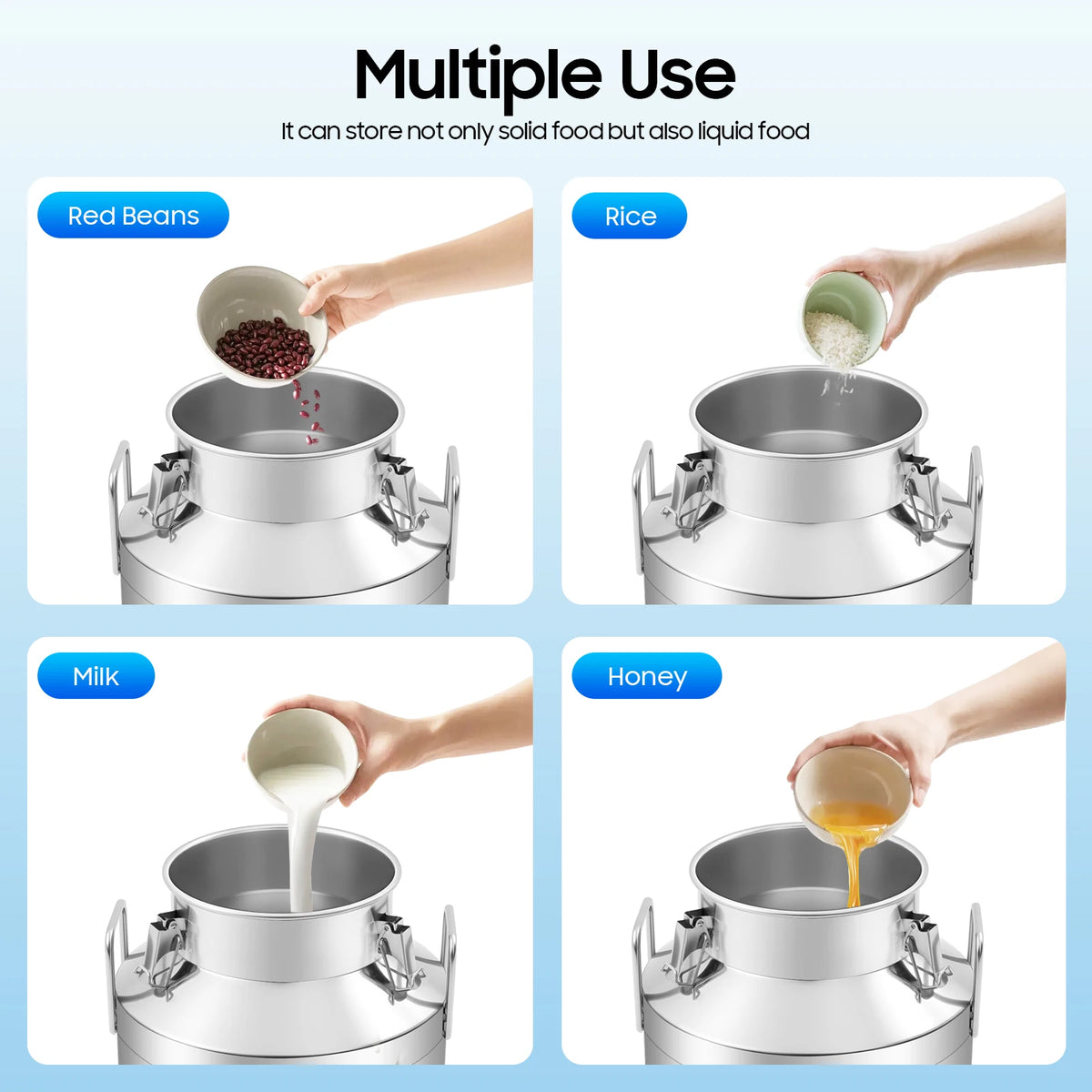 Bymaocar Stainless Steel Milk Container With 3 Secure Locking Lids