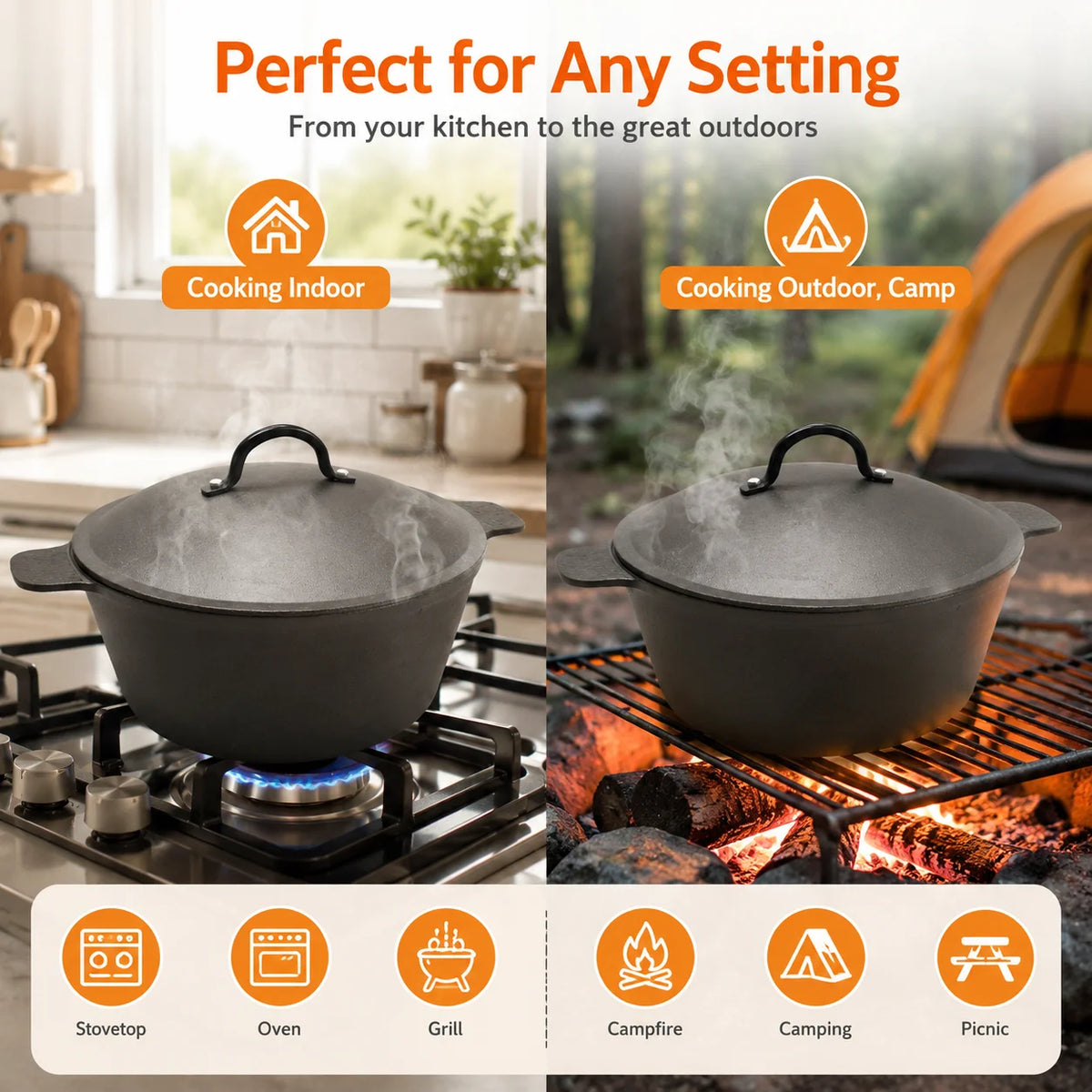 HanSMART Cast Iron Dutch Oven Nonstick Cooking Pot With Lid