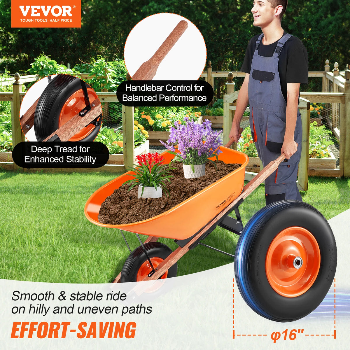 SucceBuy One Wheel Garden Dump Cart With 330 Lbs Capacity