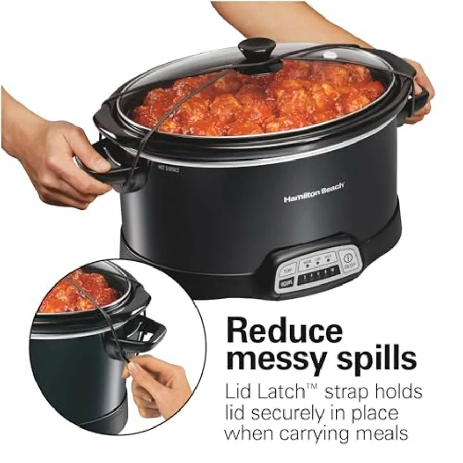 Programmable Slow Cooker With Temperature Settings And Secure Latch Strap