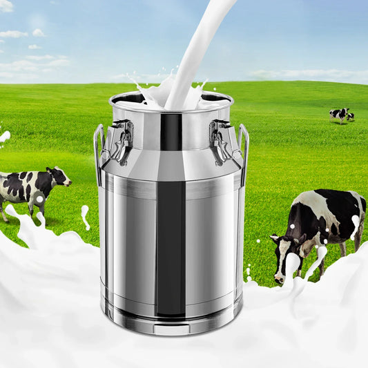 NEW 30L Silver Stainless Steel Milk Can Wine Pail Bucket Oil Milk Tote Jug with Seal Lid Practical Lid Square Loop 32*25*48cm