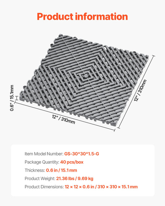 SucceBuy Interlocking Non-Slip Drainage Floor Mat Tiles