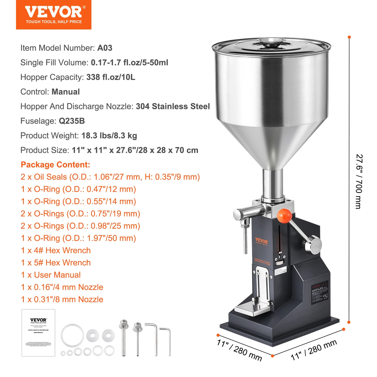 VEVOR Manual Liquid Filling Machine With Stainless Steel Hopper