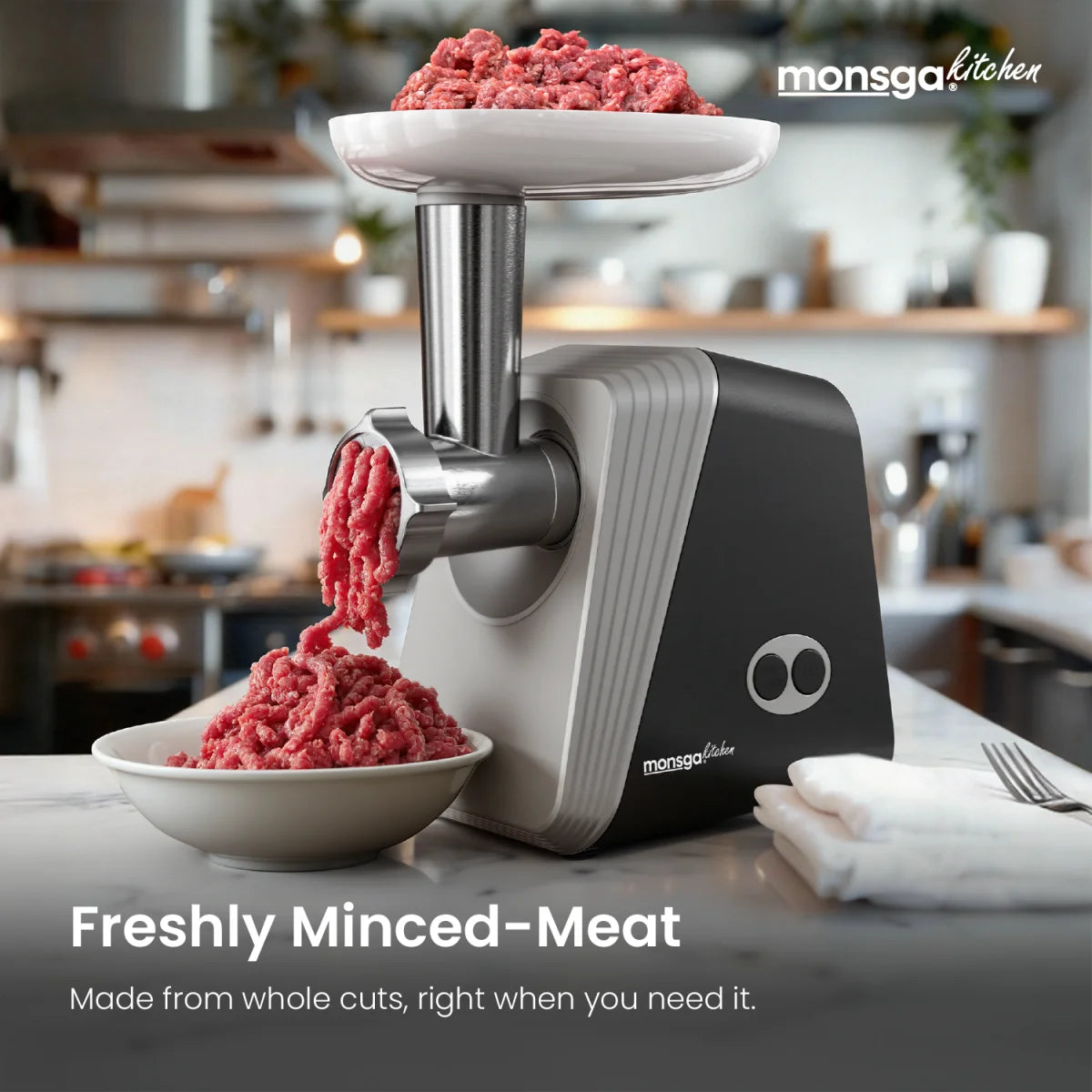 MONSGA by erabros G100 Electric Meat Grinder,1200W MAX Power Motor, Heavy Duty Meat Mincer, Sausage Stuffer Maker, Food Grinder with Sausage , Grinder Plates, Includes 3 Cutting Discs Meat Maker for Home Kitchen