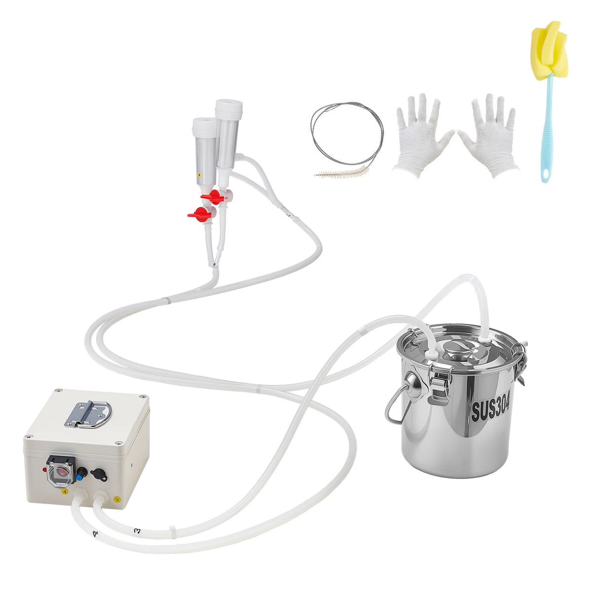 SucceBuy Goat Milking Machine 0.8/1.8/3.2 Gal Stainless Steel Bucket with 2/4 Teat Cups Electric Milking Machine for Goats Only