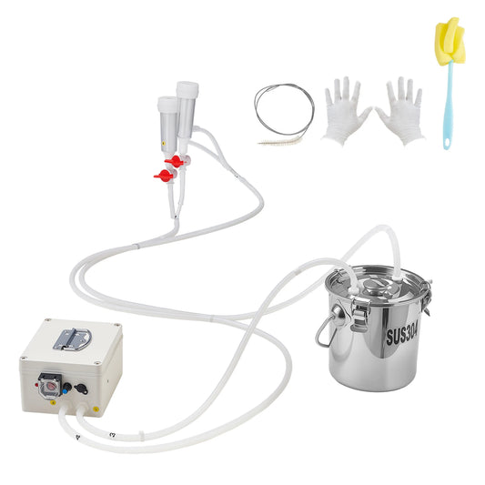 SucceBuy Goat Milking Machine 0.8/1.8/3.2 Gal Stainless Steel Bucket with 2/4 Teat Cups Electric Milking Machine for Goats Only