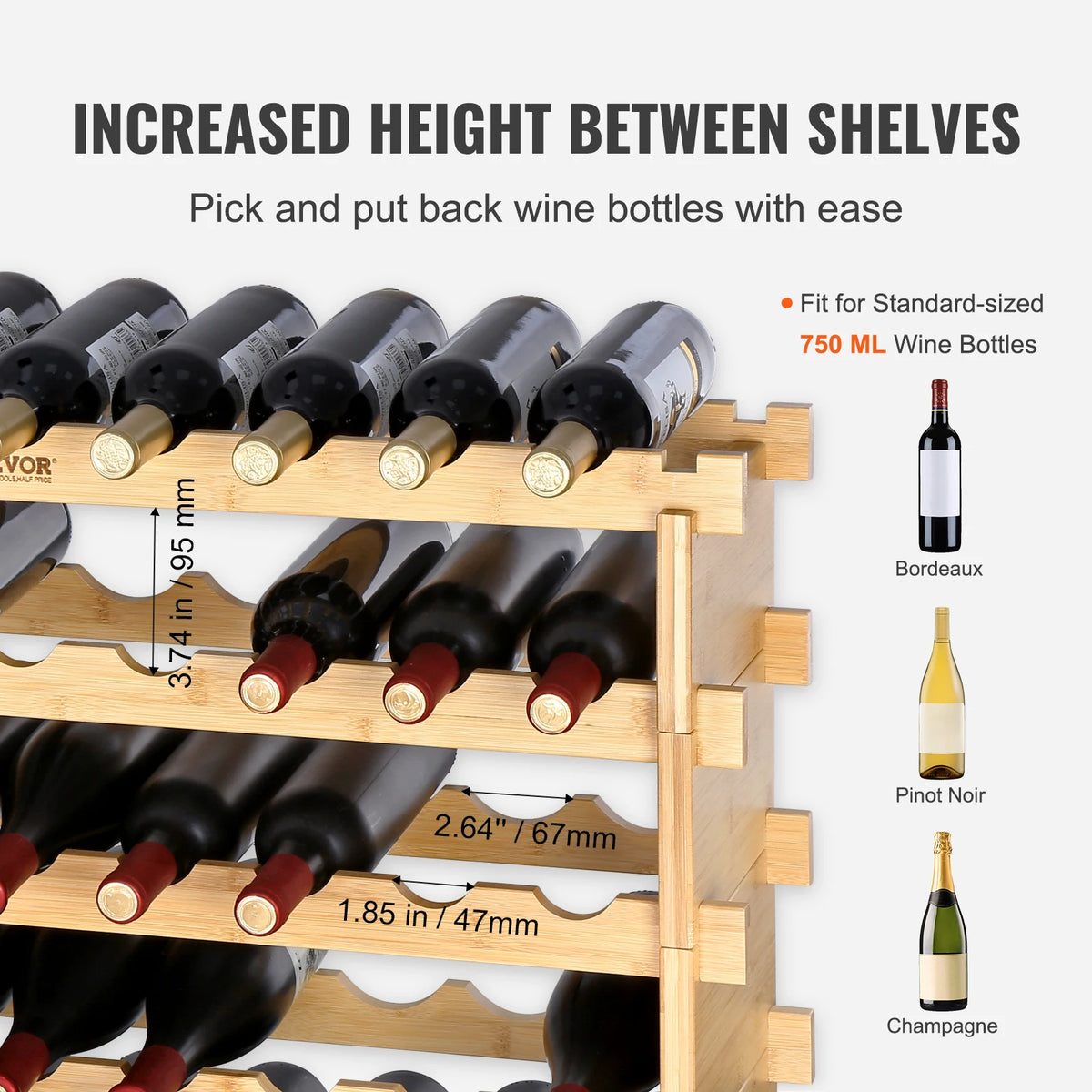 SucceBuy 48/72 Bottle Stackable Modular Wine Rack Free Standing Wine Storage Rack Bamboo Wine Holder Display Shelves for Cellar
