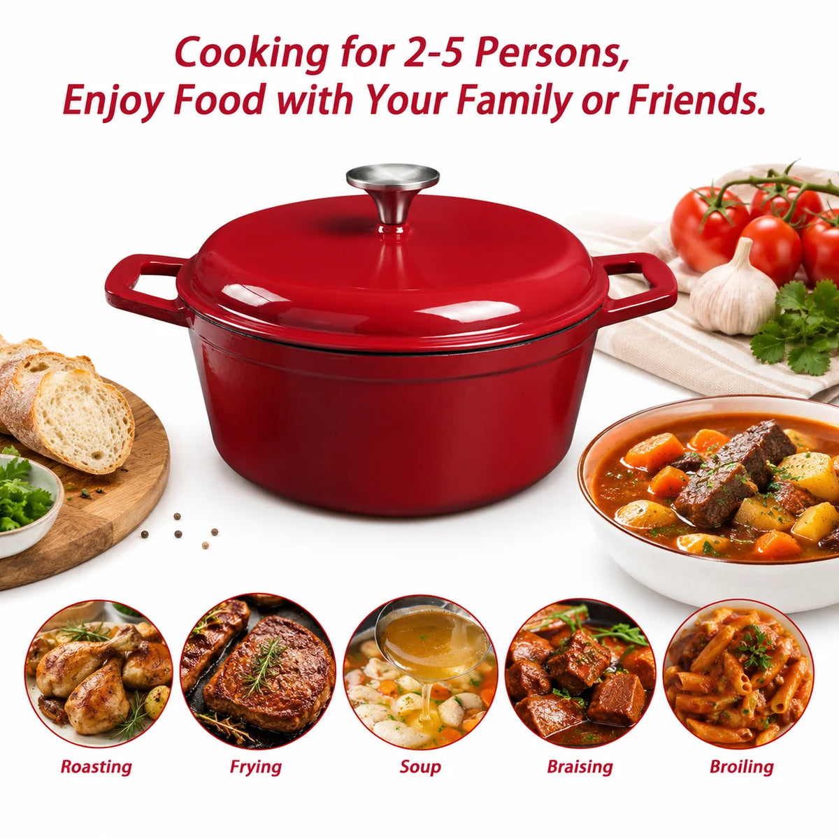 Premium Enameled Cast Iron Dutch Oven For Baking And Roasting