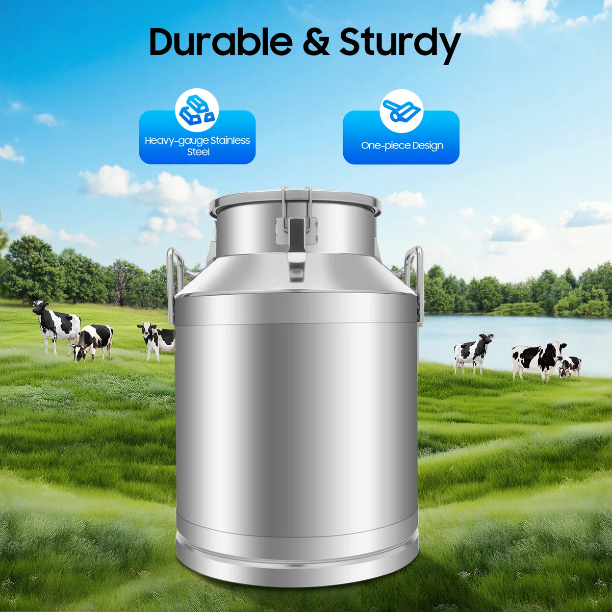 Bymaocar Stainless Steel Milk Container With 3 Secure Locking Lids