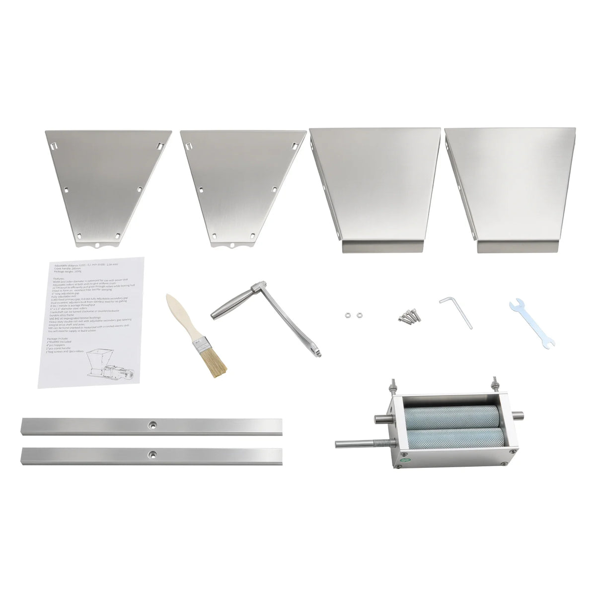 Stainless Steel Manual Grain Mill With Adjustable Rollers For Brewing