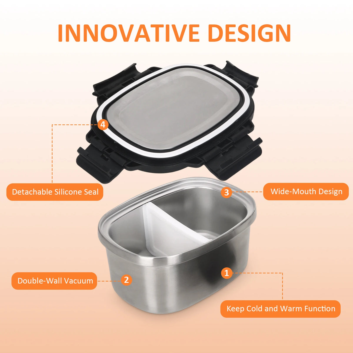 HANSMART 304 Stainless Steel Vacuum Insulated Portable Lunch Box