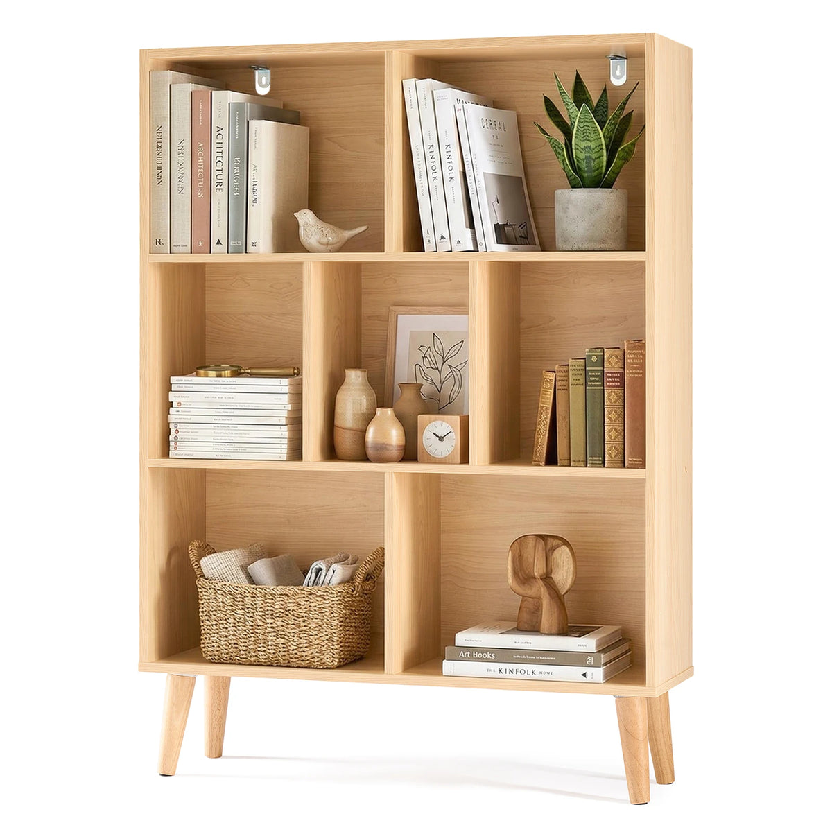 MCQ 3 Tier Wooden Bookcase with Legs Storage Organizer Display Shelves Classic Bookshelf Storage Shelves Bookshelf Sturdy Structure Graduated Shelves for Home
