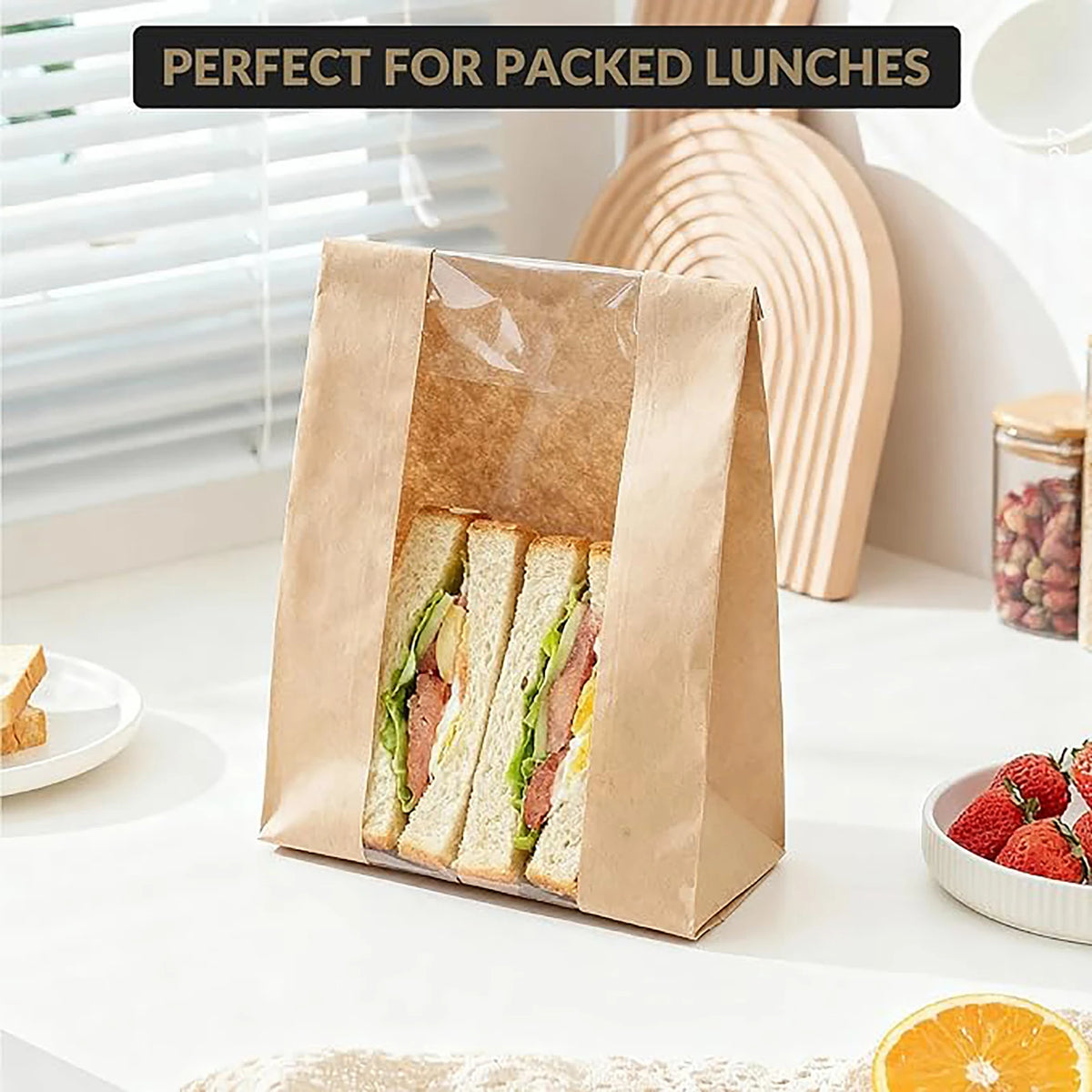 Premium Kraft Paper Bread Bags With Clear Windows And Labels