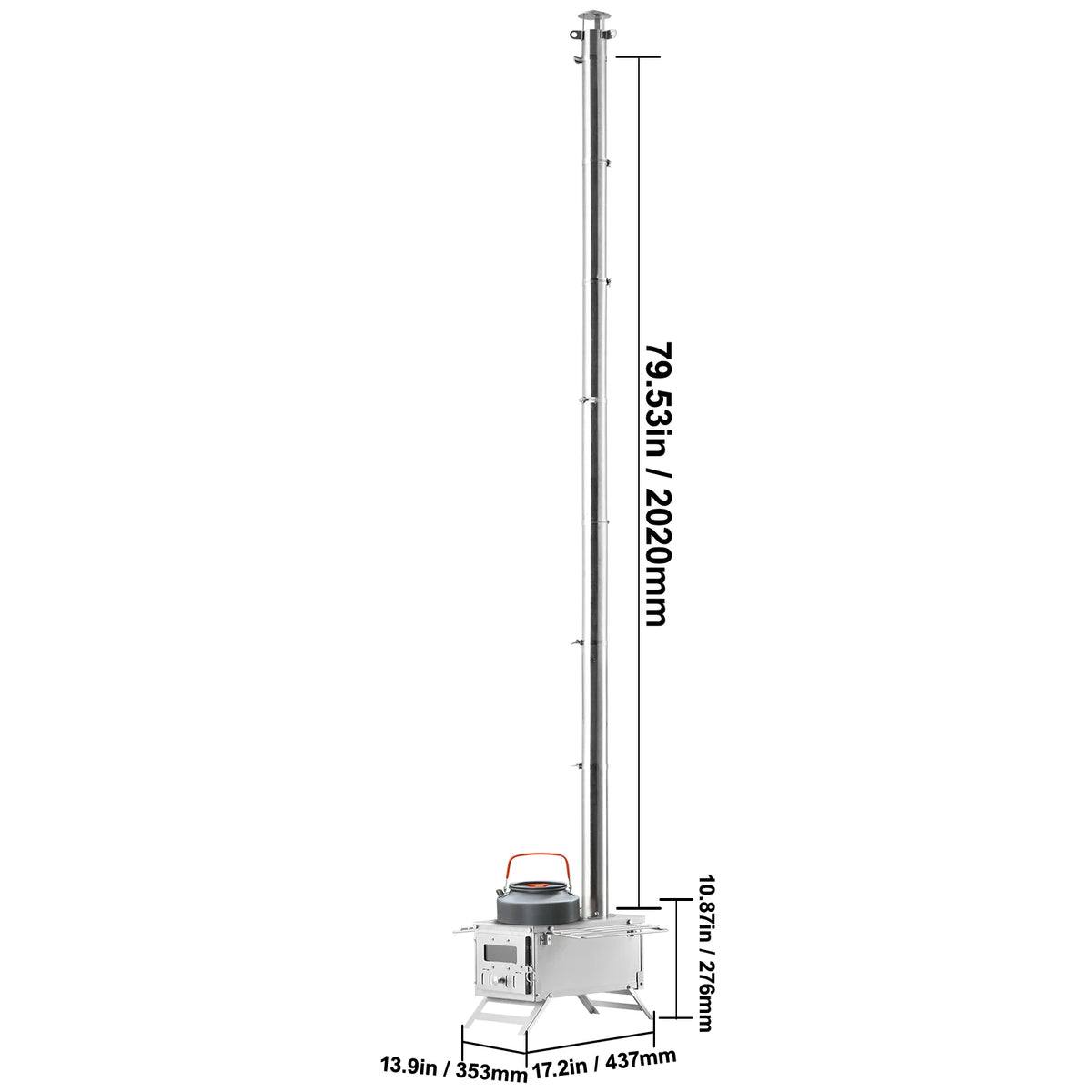 Portable Stainless Steel Camping Wood Stove With Chimney Pipes