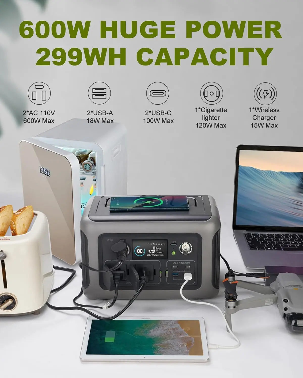 Allpowers R600 299Wh Portable Power Station LiFePo4 Battery