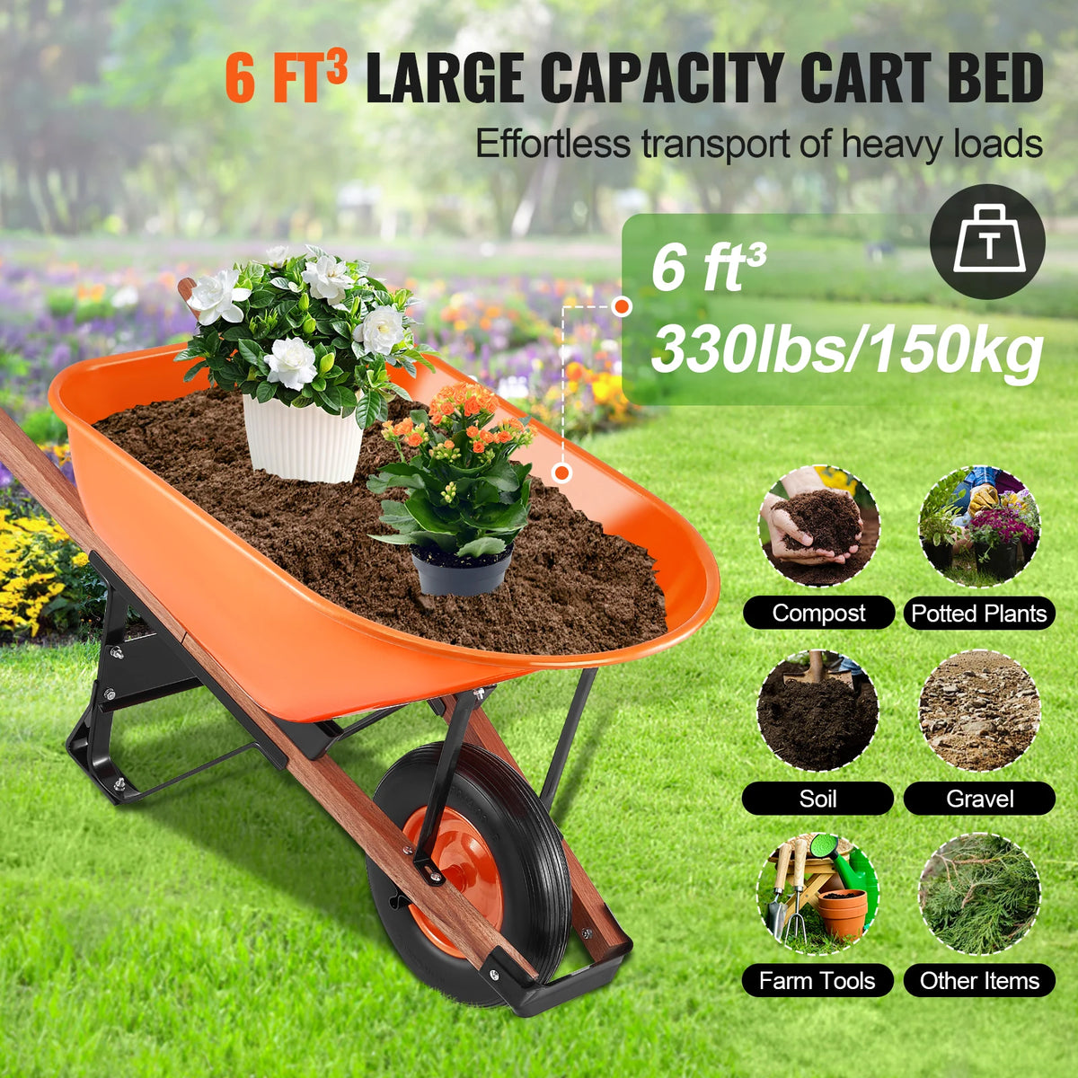 SucceBuy One Wheel Garden Dump Cart With 330 Lbs Capacity