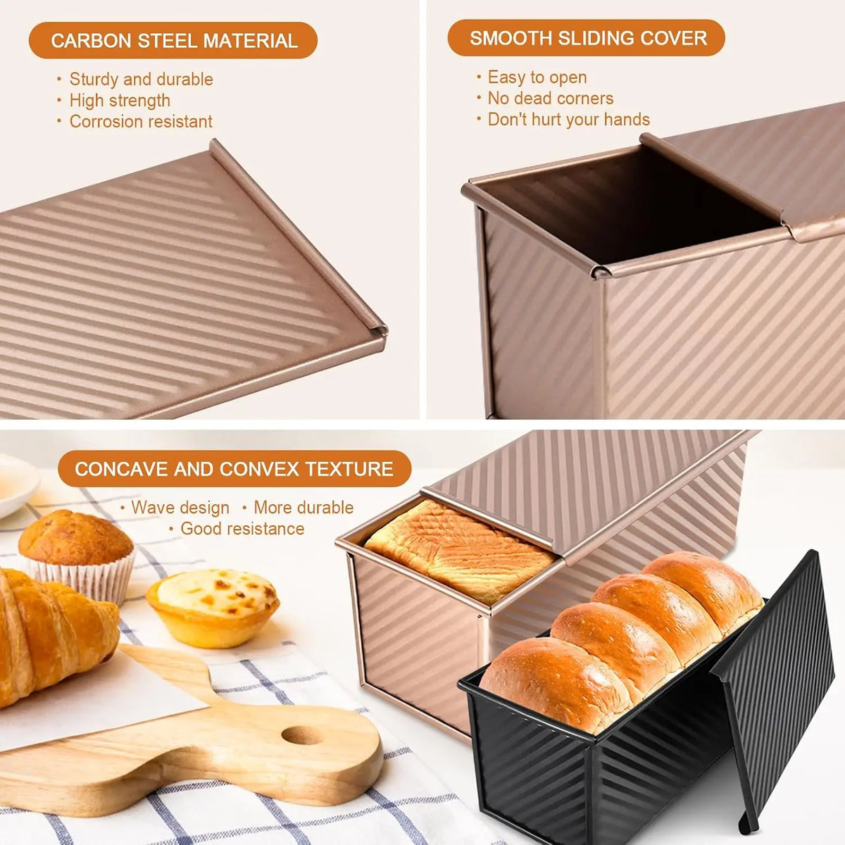 Professional Pullman Loaf Pan Set Carbon Steel Non Stick Bread Mold