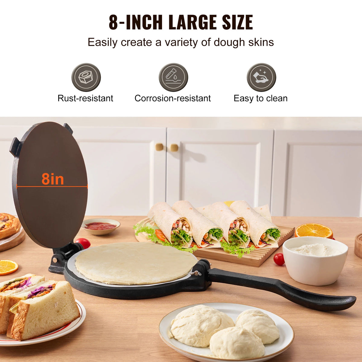 VEVOR Cast Iron Heavy Duty Tortilla Press With Grilling Plates