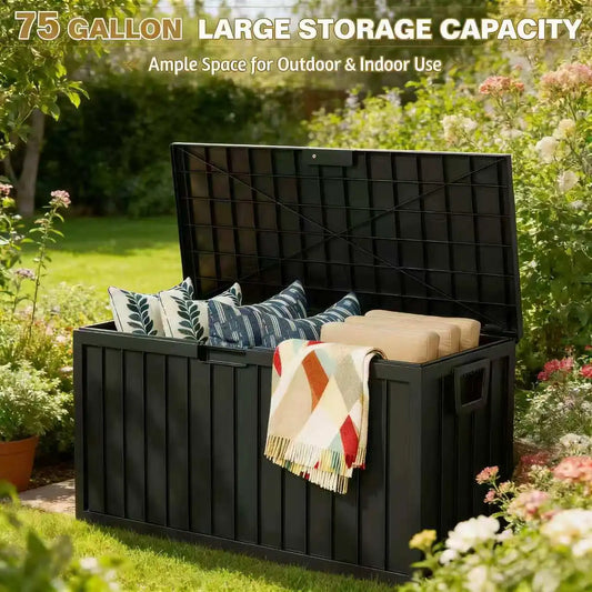 Sarenzon Outdoor Deck Box With Lockable Lid And Waterproof Plastic