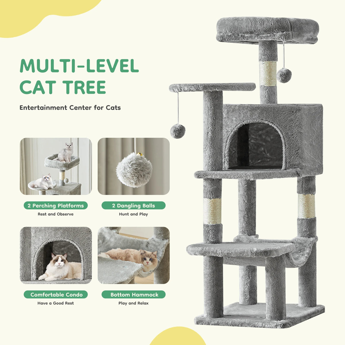 Jhk Stable Cat Tree Tower Featuring Sisal Posts And Shelter