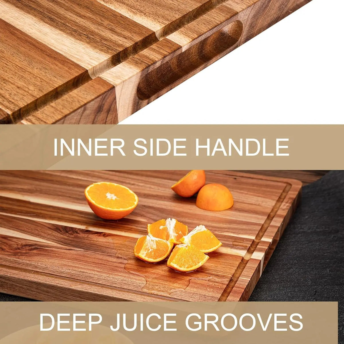 Twister.Ck Reversible Wood Cutting Board With Juice Groove And Handle