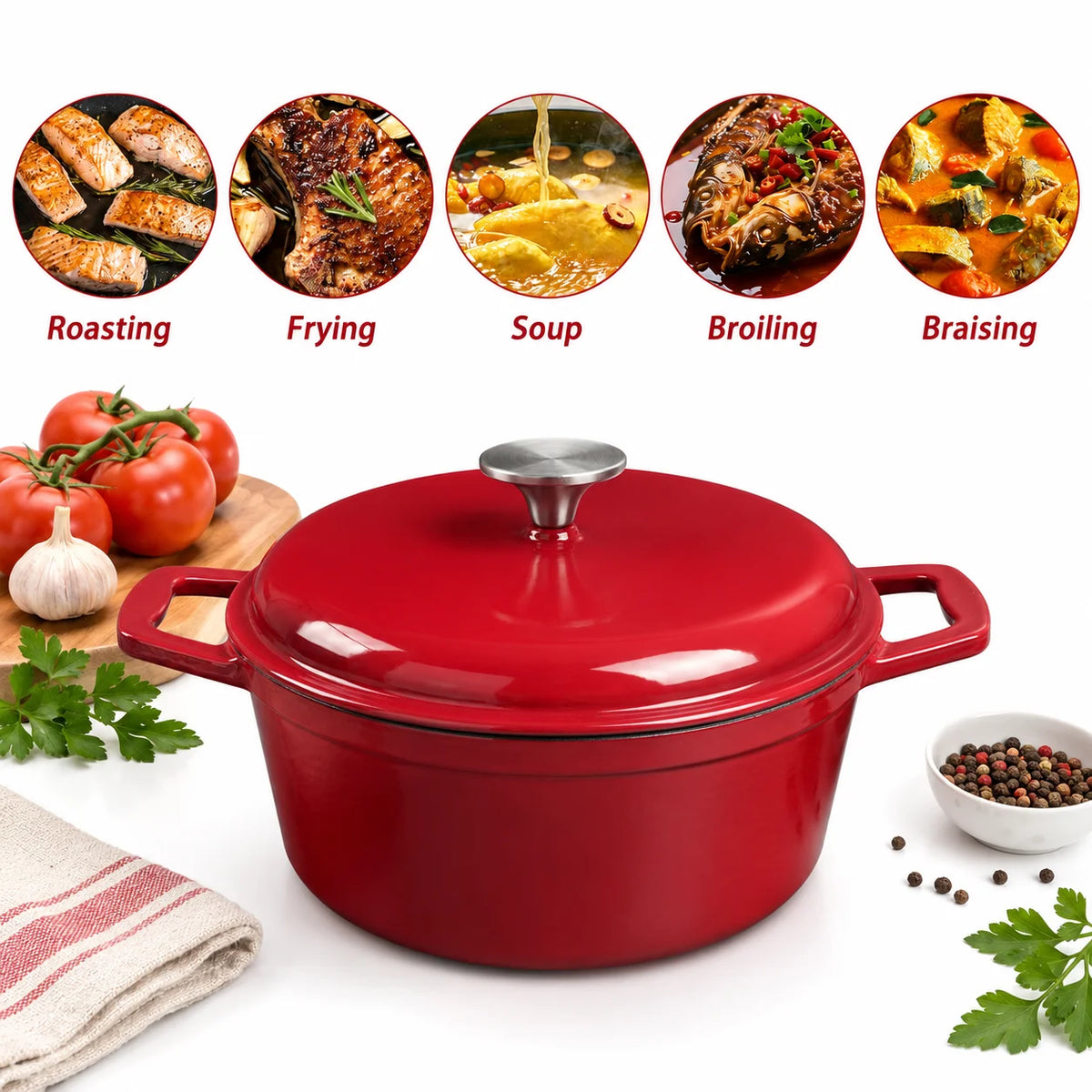 Premium Enameled Cast Iron Dutch Oven For Baking And Roasting