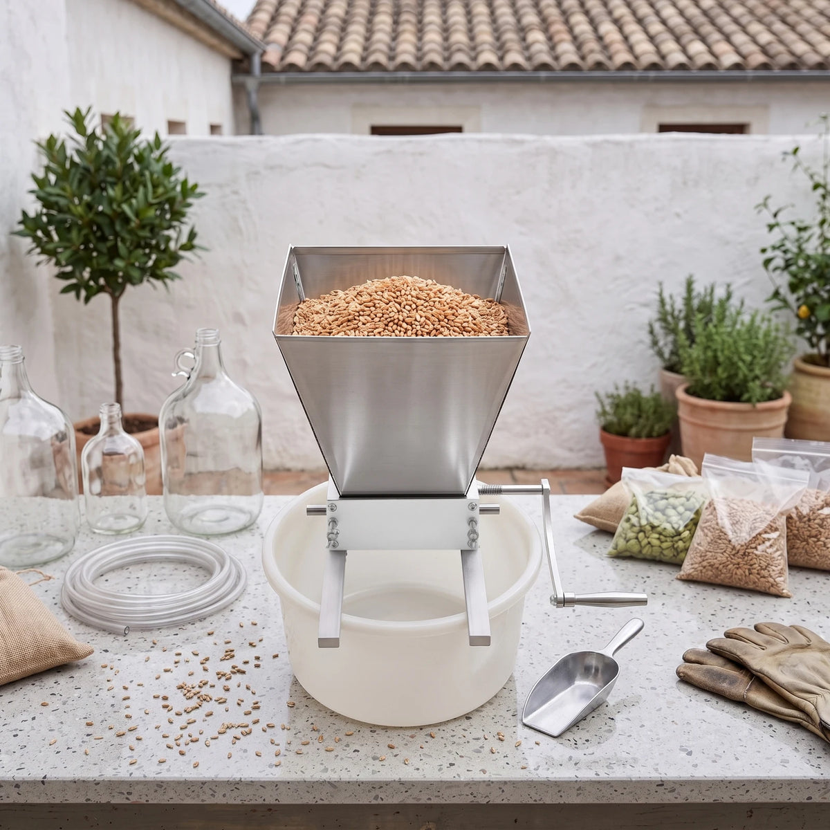 Stainless Steel Manual Grain Mill With Adjustable Rollers For Brewing