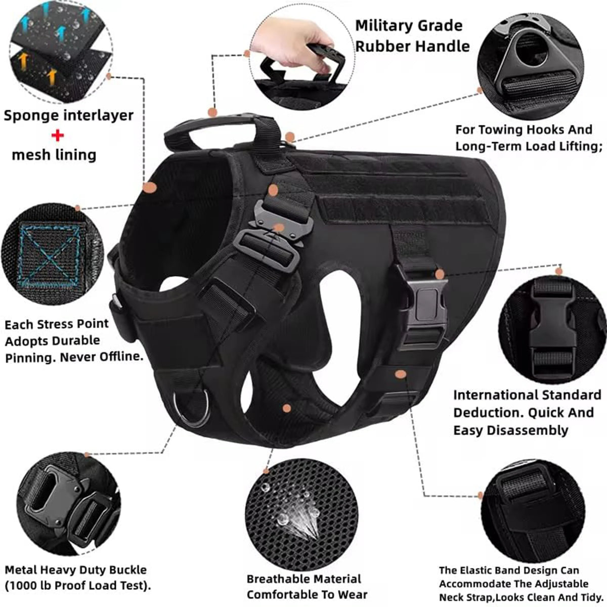 Tactical Padded Nylon Dog Harness For Walking And Training