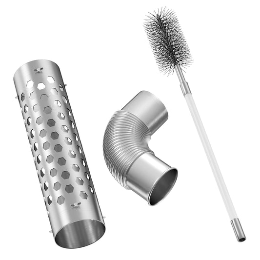 Stainless Steel Wood Stove Chimney Equipment-Elbow Pipe and Chimney Brush, 3.5 Inches (9 cm) X 12.6 Inches (32 cm), Suitable for Wood-Burning Stove Chimney Ventilation Pipe, Stove Accessories, Camping Wood Stove Accessories,