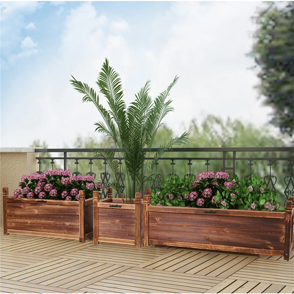 Wooden Raised Planter For Indoor Outdoor Garden Flowers And Vegetables
