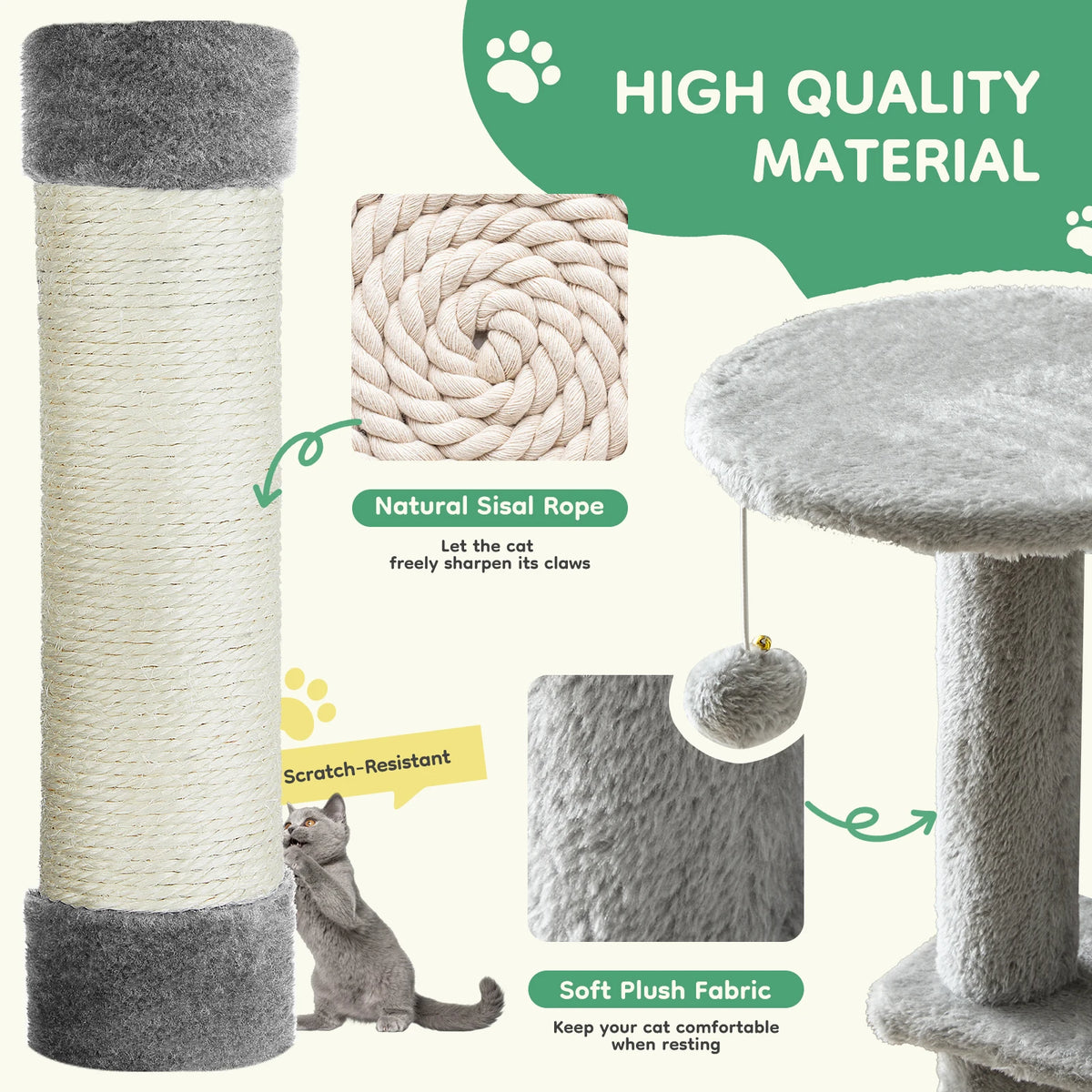 JHK Tall Sturdy Cat Tree with Natural Sisal Scratching Posts