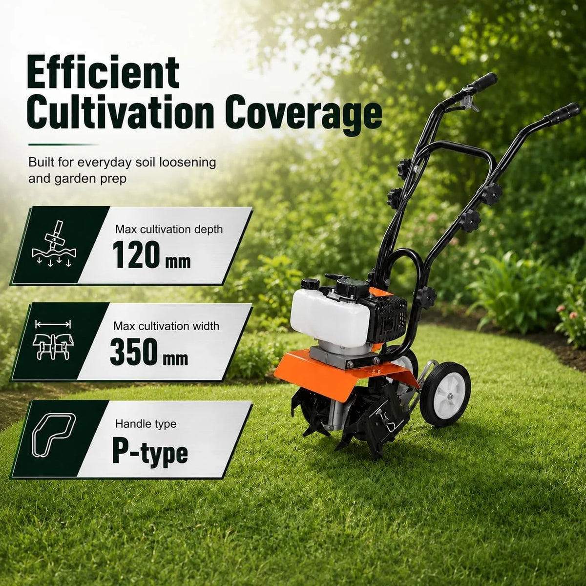 Professional Grade Gas Powered Tiller Cultivator With Adjustable Steel Tines