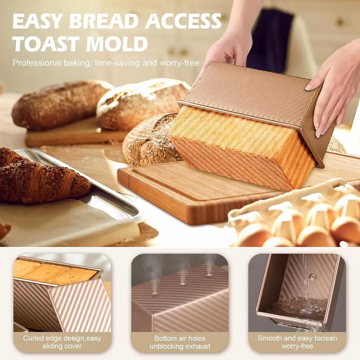Professional Pullman Loaf Pan Set Carbon Steel Non Stick Bread Mold