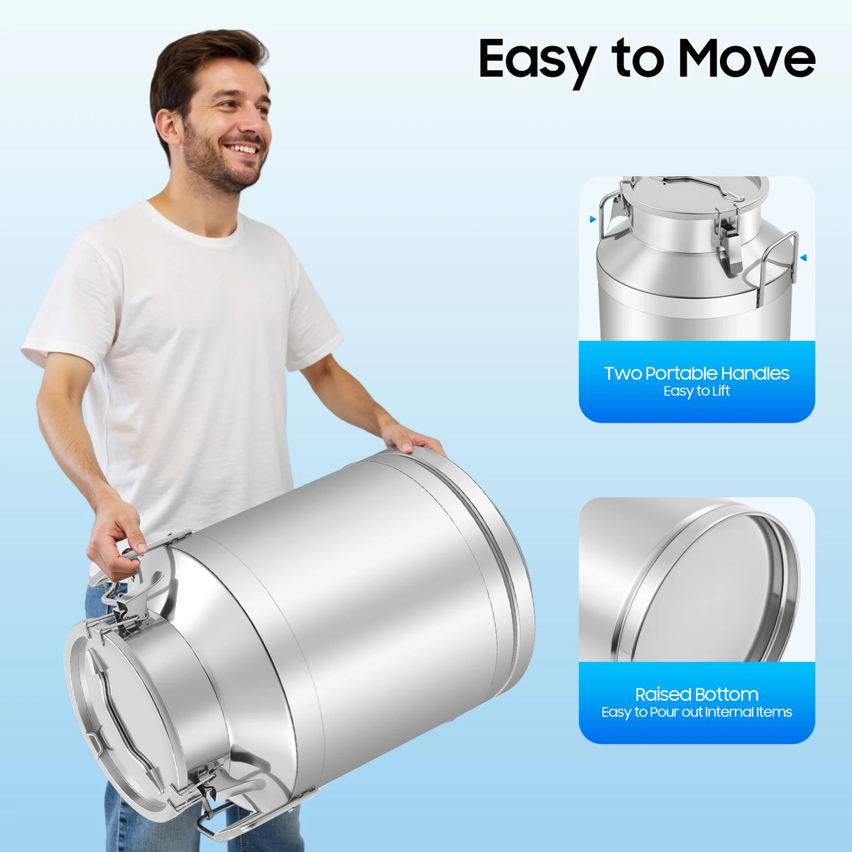 Bymaocar Stainless Steel Milk Container With 3 Secure Locking Lids