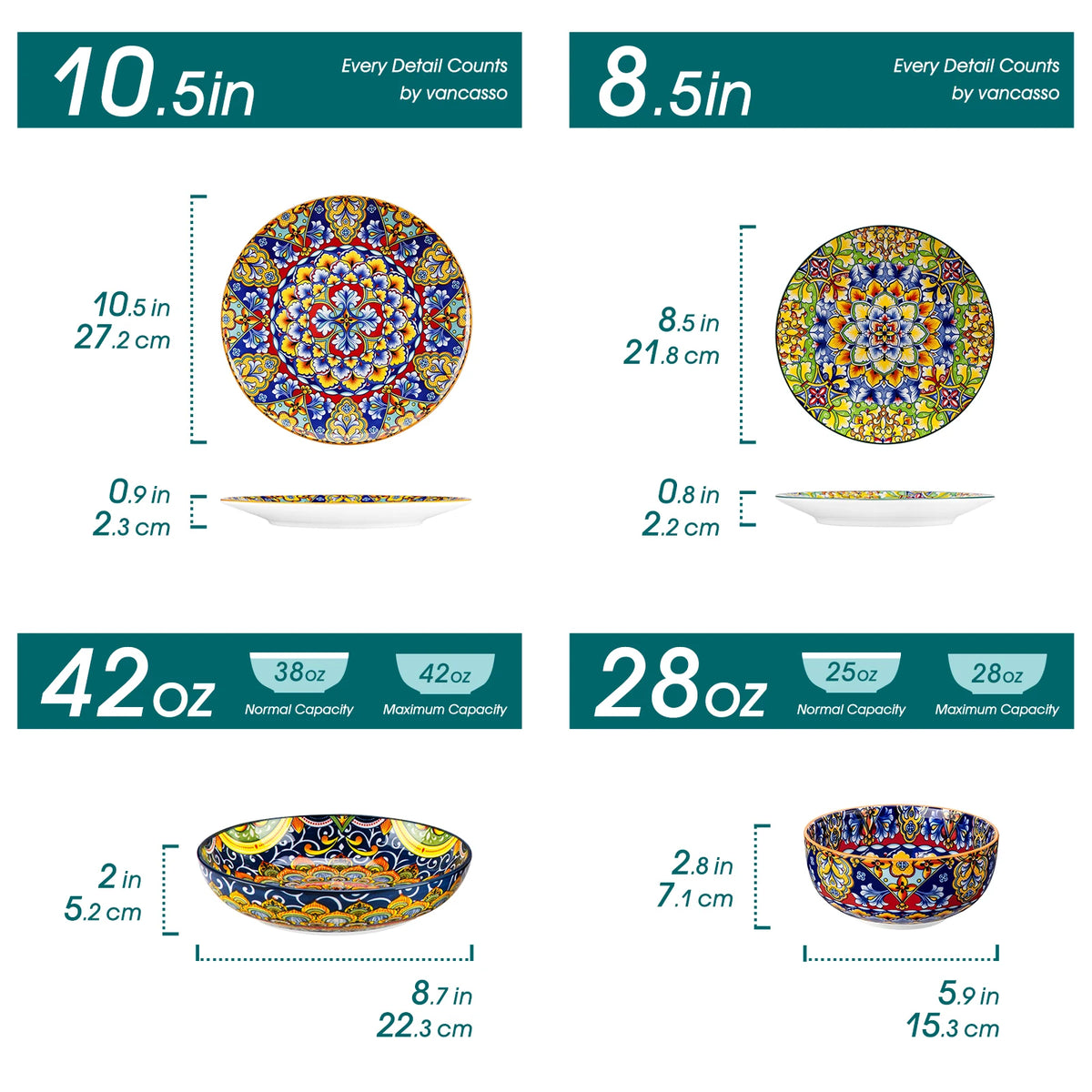 Malacasa 24 Piece Porcelain Dinnerware Set Bohemian Ceramic Plates Bowls