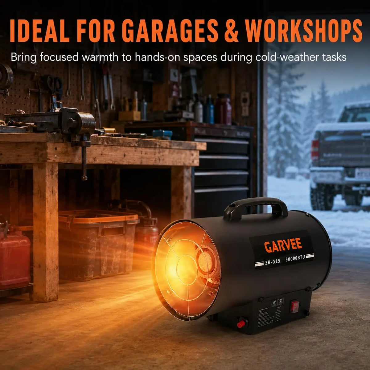 50000 BTU Propane Forced Air Heater, 15KW Portable LP Gas Space Heater With Fan For Garage Workshop Warehouse Farm Jobsite