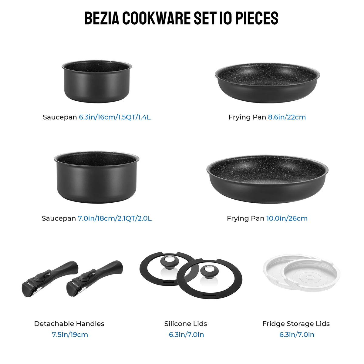 Induction Compatible Nonstick Aluminum Cookware Set With Removable Handles