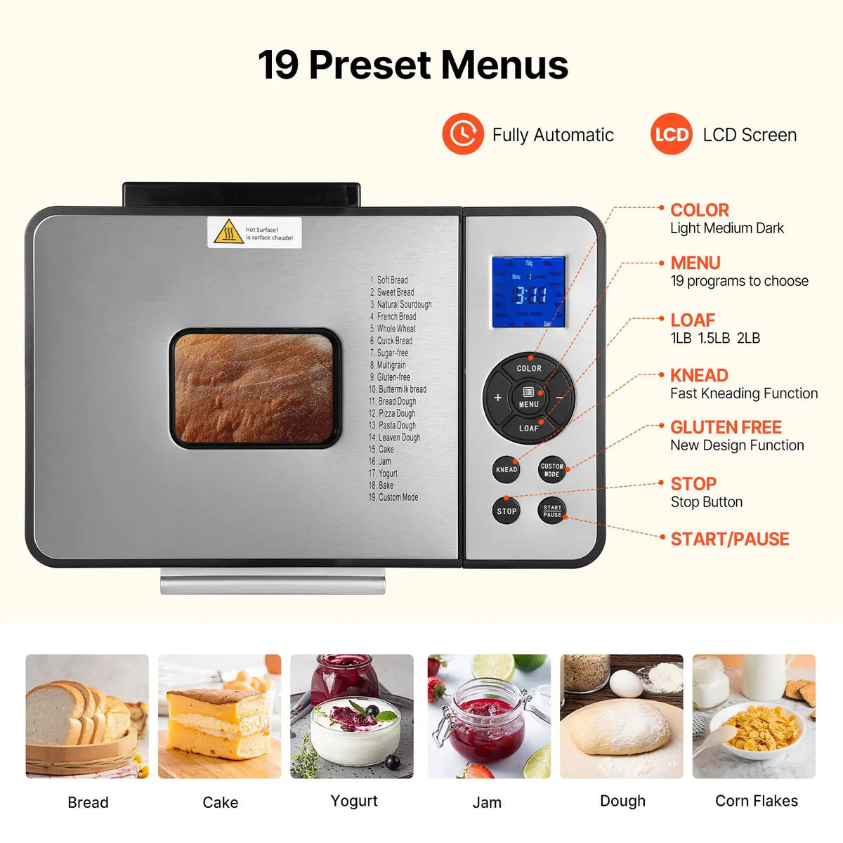 Programmable Automatic Bread Maker with Ceramic Nonstick Coating
