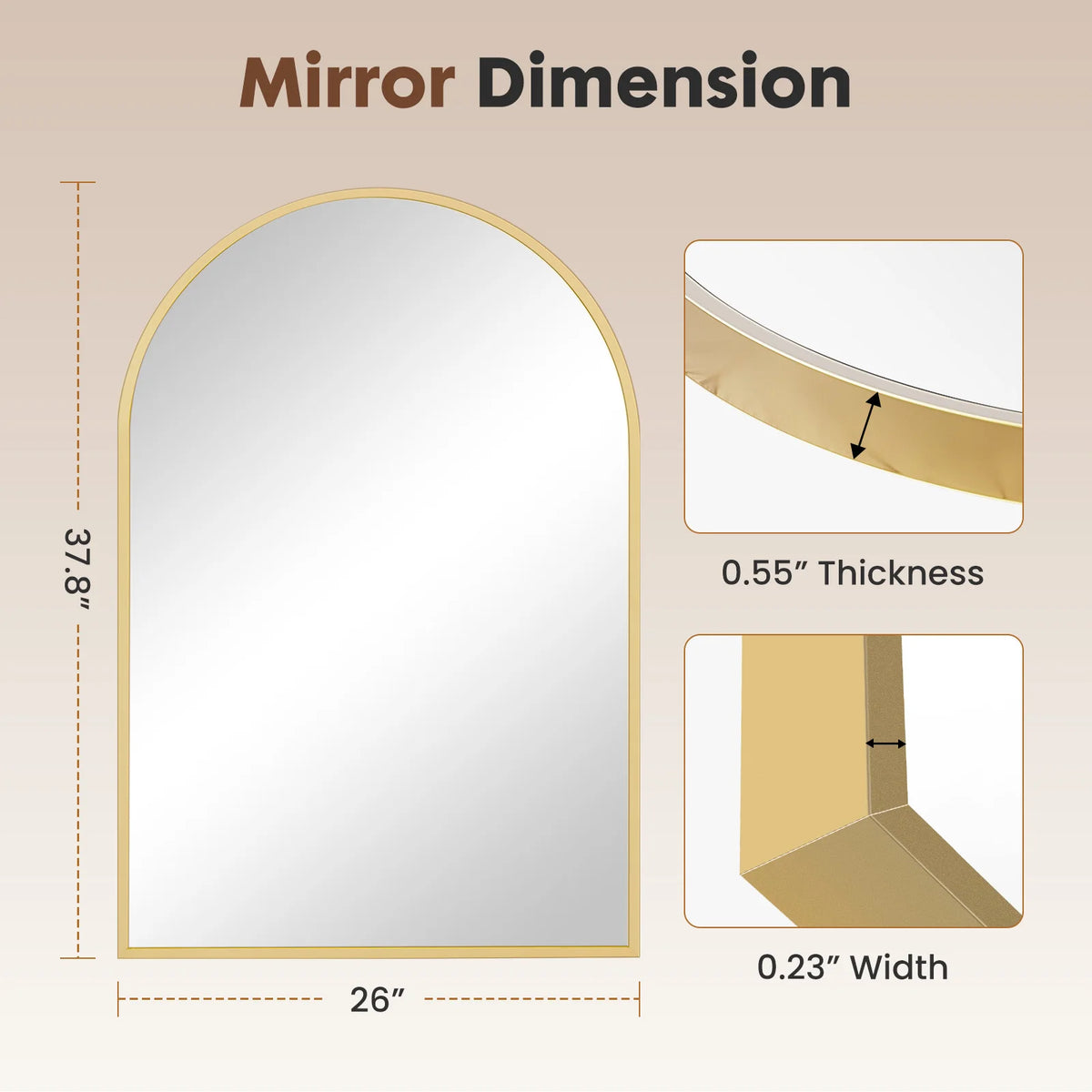 JHK Arched Metal Framed Bathroom Mirror Modern Wall Decor