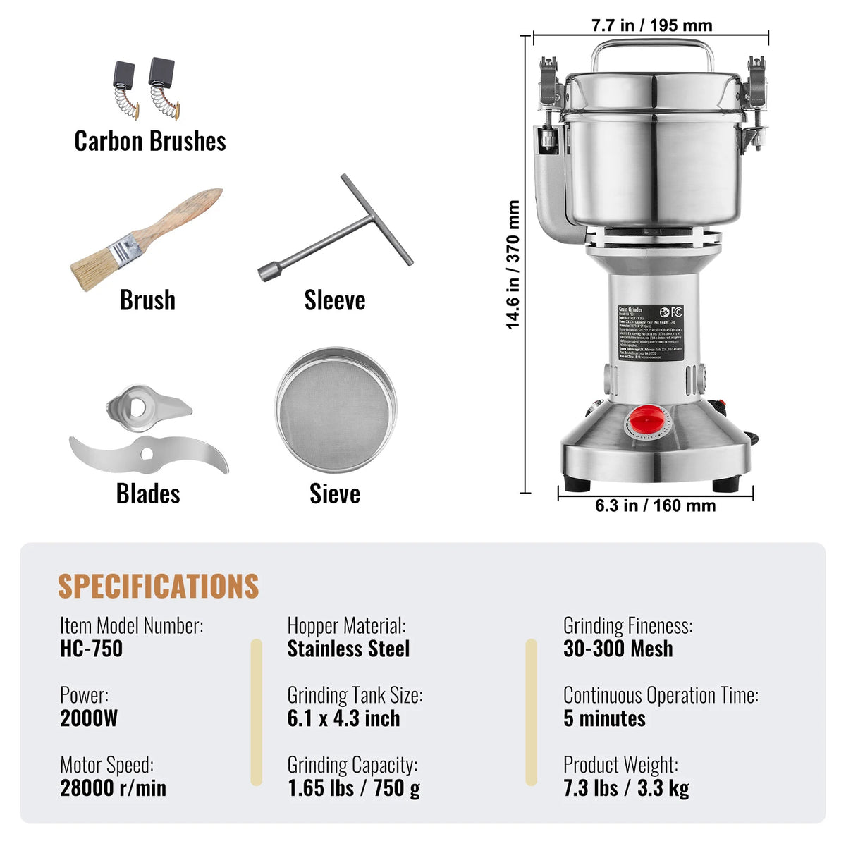 SucceBuy Commercial Electric Grain And Spice Mill Grinder