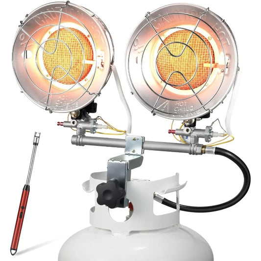 Double Tank Top Outdoor Propane Heater With a Windproof Lighter 36000BTU Outdoor Propane Heater With Shut-off Valve and Tip-ove