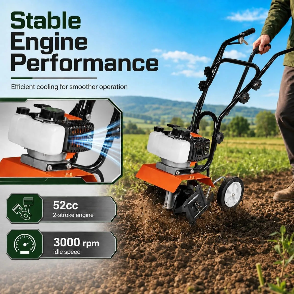 Professional Grade Gas Powered Tiller Cultivator With Adjustable Steel Tines